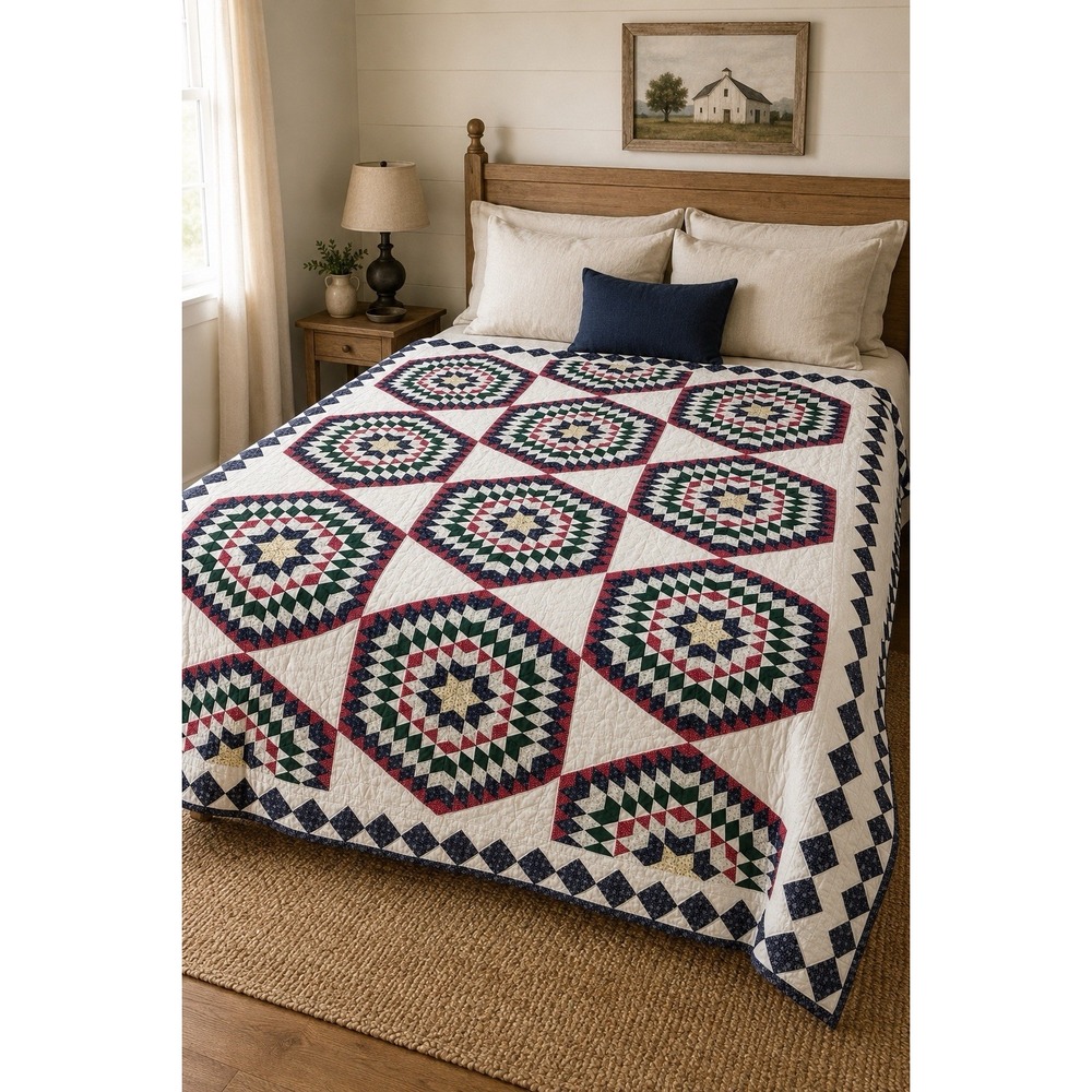 VTG Arch Quilts Elmsford NY Broken Star Patchwork Hand Quilted 92x82 Cottage